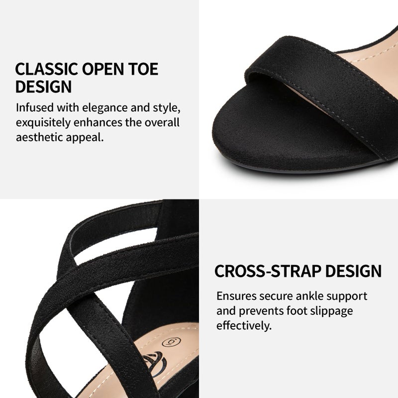 Trary Women's Ankle Strap and Adjustable Buckle Chunky Pump Heel Sandals, Black Suede, Small - Image 4